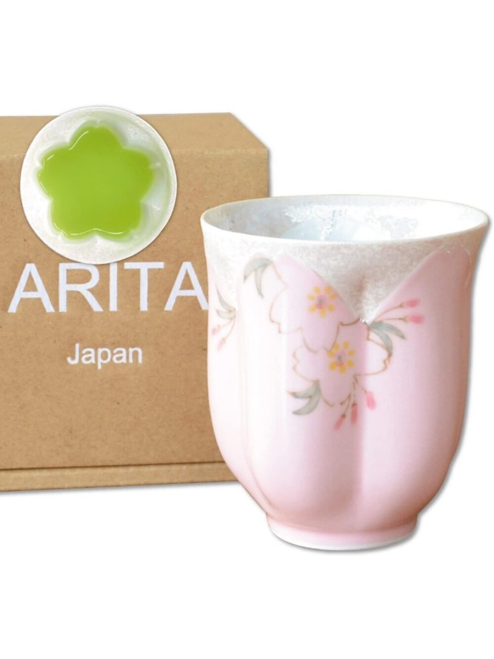 Cherry Blossom Yunomi Tea Cup - Japanese Arita Imari Ware, Pink Ceramic